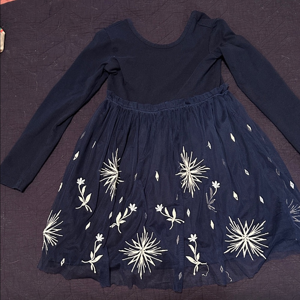 Hanna Andersson Disney Frozen Navy Dress with White Embroidery